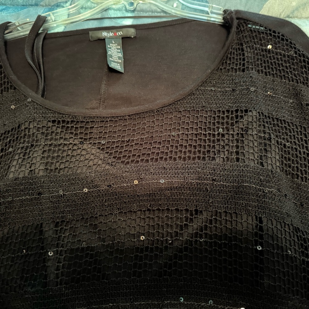 Style & Co. Black Sequin Mesh Top